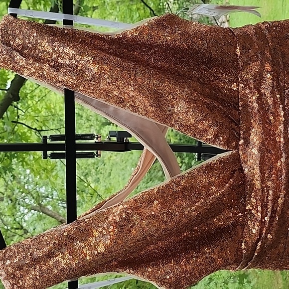 THREAD COPPER ROSE SEQUIN FORMAL GOWN-CRISS CROSS BACK, NWT - Picture 6 of 13
